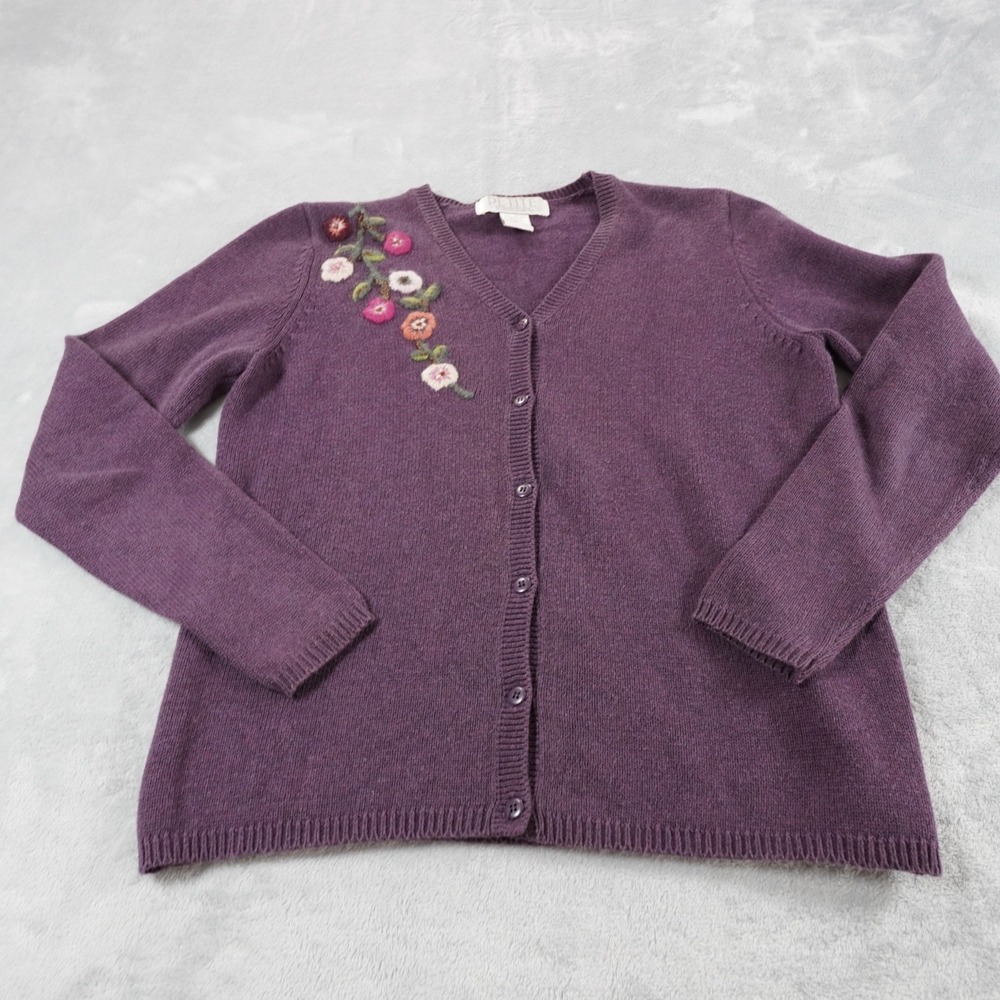Vintage Embroidered Cardigan Sweater Petite XS Purple Cottagecore Whimsigoth Y2K - Picture 5 of 14